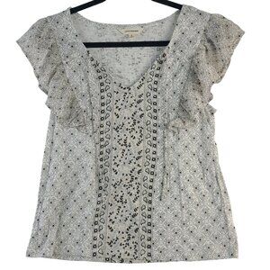 Lucky Brand Womens Ruffle Sleeve Floral Printed Top Small